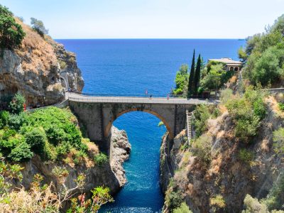 famous picturesque road viaduct of Amalfi coast at summer, Italy