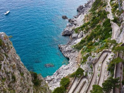 Capri island, famous road Via Krupp on the mountains.
