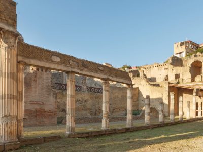 Palaestra  in ancient Ercolano (Herculaneum) city ruins. Naples, Campania, Italy