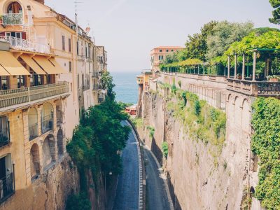 View of the street in Sorrento, Italy. Sorrento beautiful way to the sea between the rock